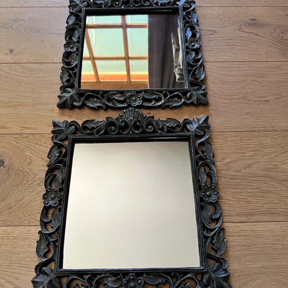 Cool Gunmetal Gray Floral Wall Mirror Set